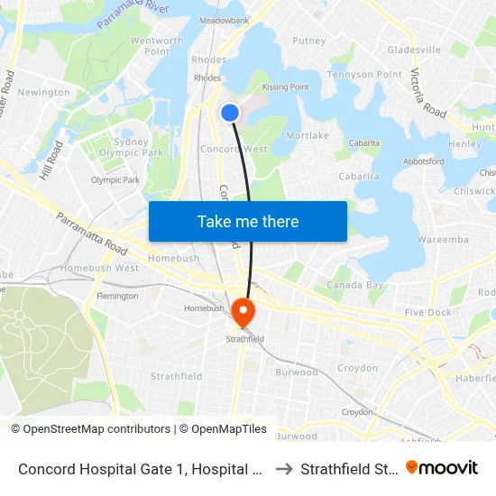 Concord Hospital Gate 1, Hospital Rd, Stand A to Strathfield Station map