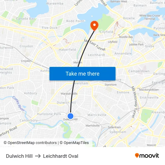 Dulwich Hill to Leichhardt Oval map