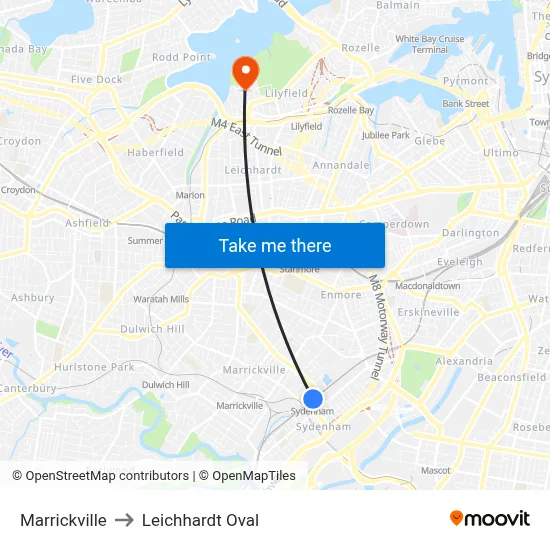 Marrickville to Leichhardt Oval map