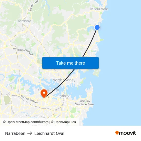 Narrabeen to Leichhardt Oval map