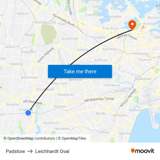 Padstow to Leichhardt Oval map