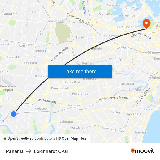 Panania to Leichhardt Oval map