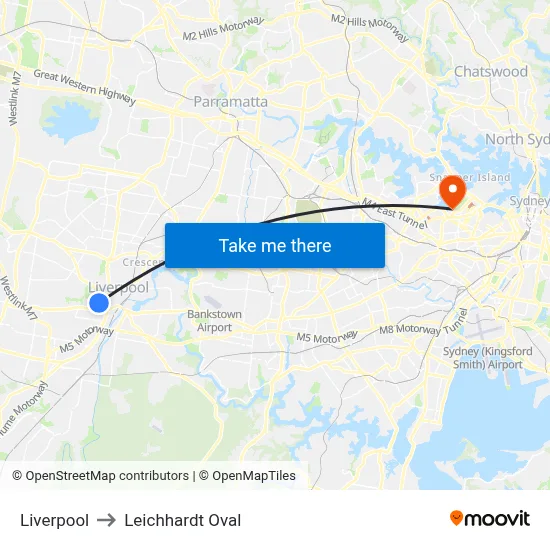 Liverpool to Leichhardt Oval map