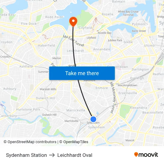 Sydenham Station to Leichhardt Oval map
