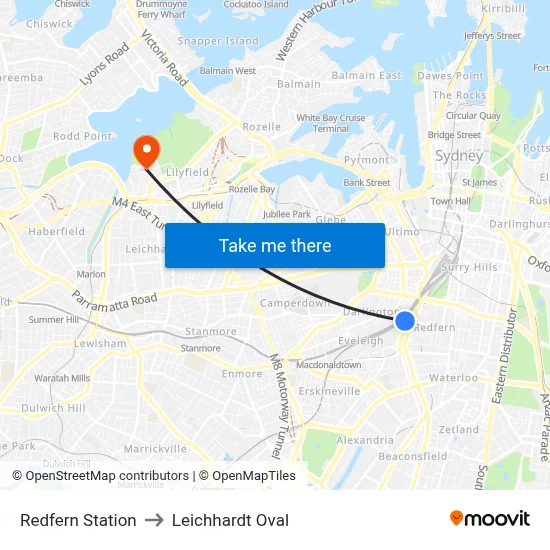 Redfern Station to Leichhardt Oval map
