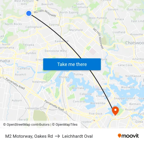 M2 Motorway, Oakes Rd to Leichhardt Oval map