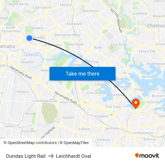 Dundas Light Rail to Leichhardt Oval map