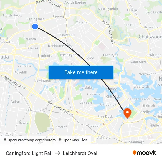 Carlingford Light Rail to Leichhardt Oval map