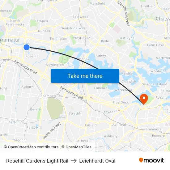 Rosehill Gardens Light Rail to Leichhardt Oval map