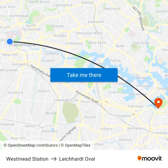 Westmead Station to Leichhardt Oval map