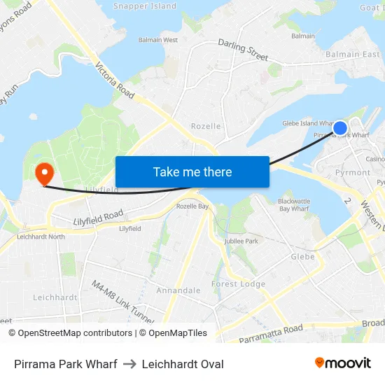 Pirrama Park Wharf to Leichhardt Oval map