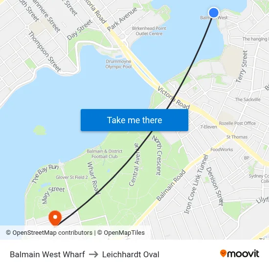 Balmain West Wharf to Leichhardt Oval map