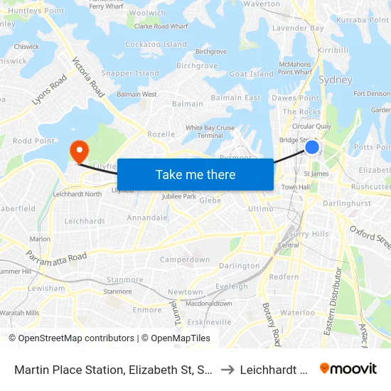 Martin Place Station, Elizabeth St, Stand G to Leichhardt Oval map