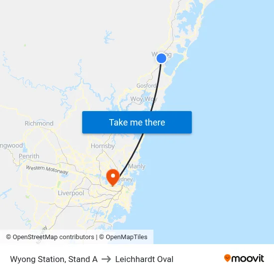 Wyong Station, Stand A to Leichhardt Oval map