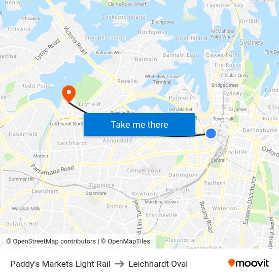 Paddy's Markets Light Rail to Leichhardt Oval map