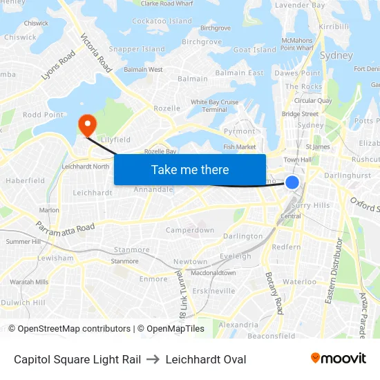 Capitol Square Light Rail to Leichhardt Oval map