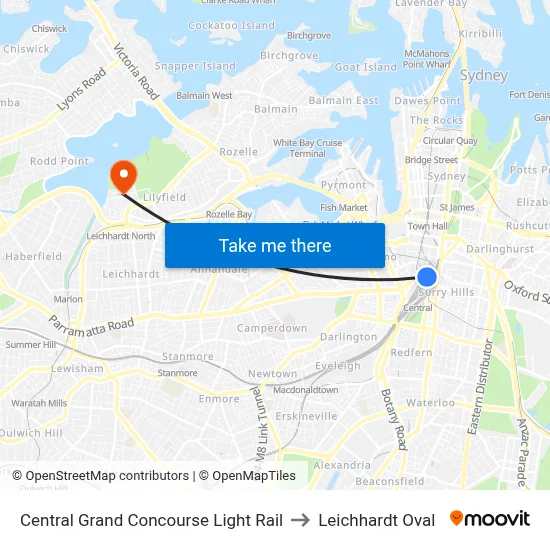 Central Grand Concourse Light Rail to Leichhardt Oval map