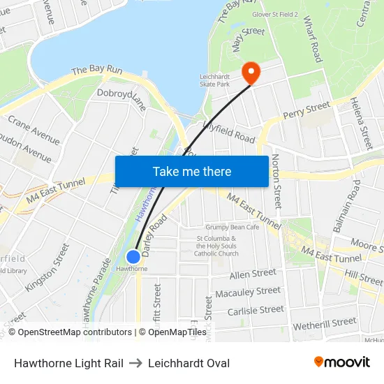 Hawthorne Light Rail to Leichhardt Oval map
