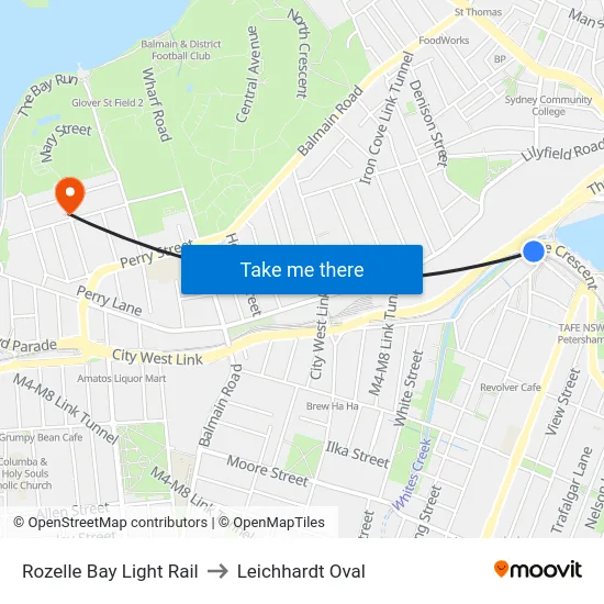 Rozelle Bay Light Rail to Leichhardt Oval map