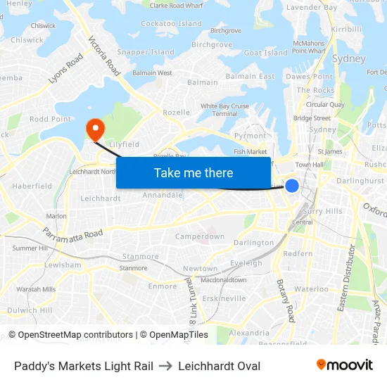 Paddy's Markets Light Rail to Leichhardt Oval map