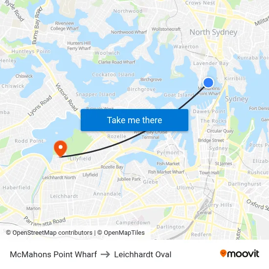 McMahons Point Wharf to Leichhardt Oval map