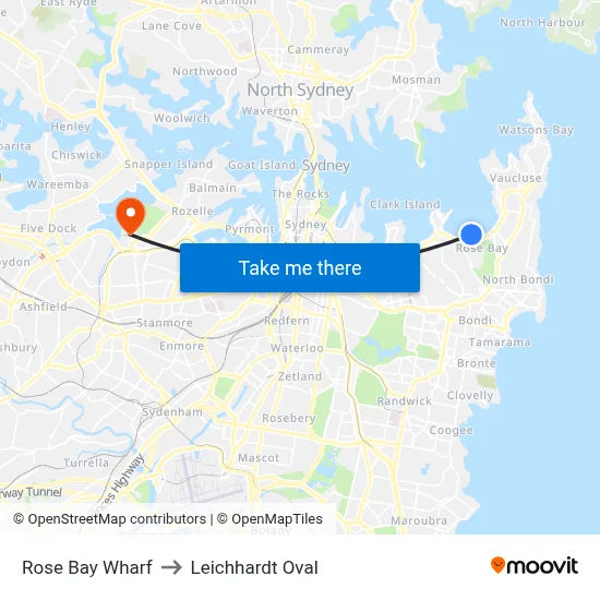 Rose Bay Wharf to Leichhardt Oval map
