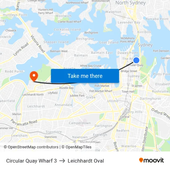 Circular Quay Wharf 3 to Leichhardt Oval map