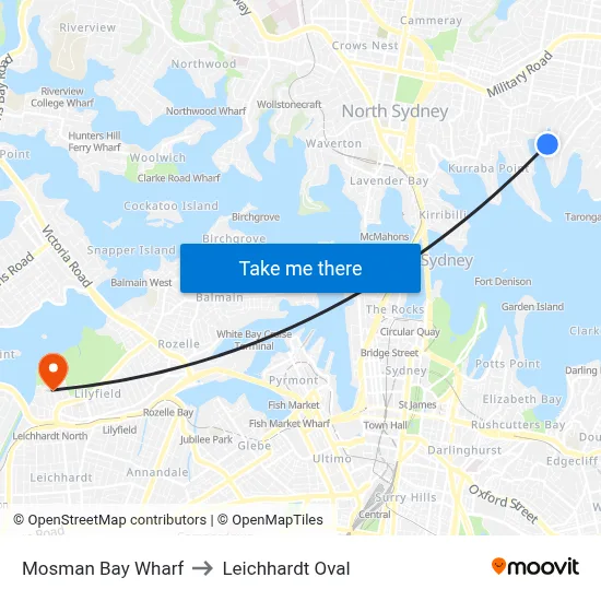 Mosman Bay Wharf to Leichhardt Oval map