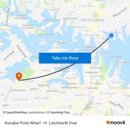 Kurraba Point Wharf to Leichhardt Oval map