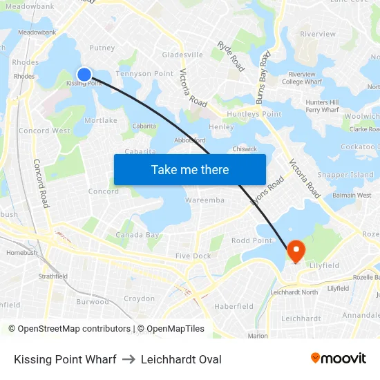 Kissing Point Wharf to Leichhardt Oval map
