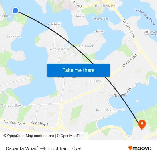 Cabarita Wharf to Leichhardt Oval map
