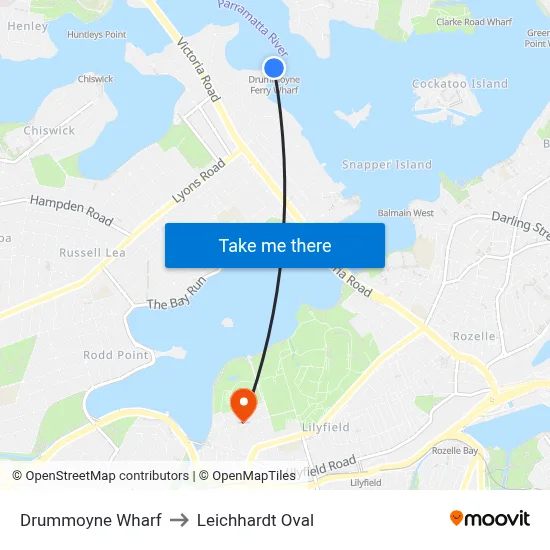 Drummoyne Wharf to Leichhardt Oval map