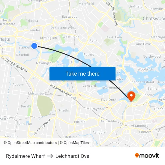 Rydalmere Wharf to Leichhardt Oval map