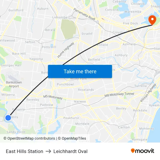 East Hills Station to Leichhardt Oval map