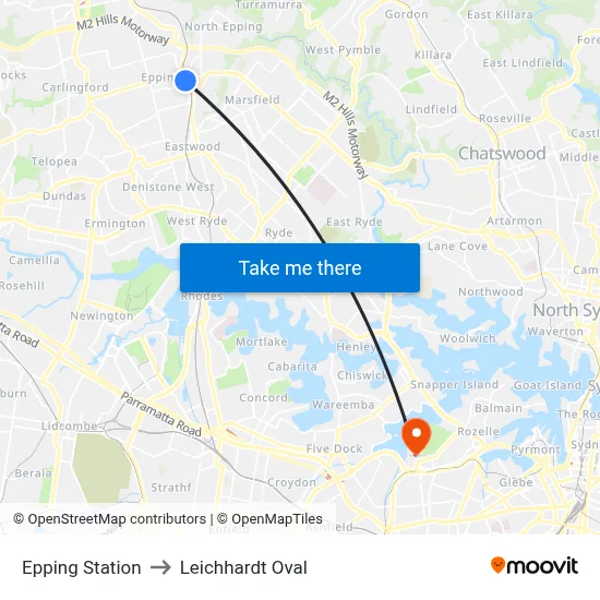 Epping Station to Leichhardt Oval map
