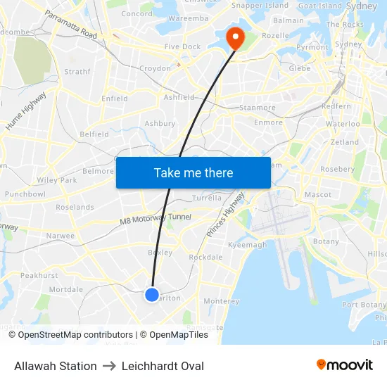 Allawah Station to Leichhardt Oval map