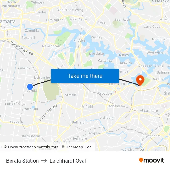 Berala Station to Leichhardt Oval map