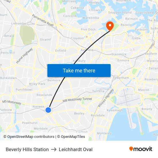 Beverly Hills Station to Leichhardt Oval map