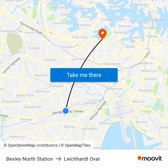 Bexley North Station to Leichhardt Oval map