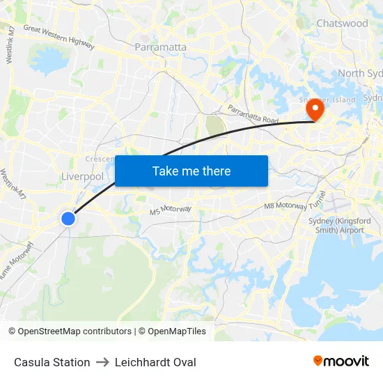 Casula Station to Leichhardt Oval map