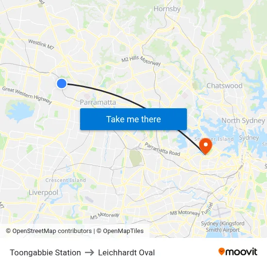 Toongabbie Station to Leichhardt Oval map