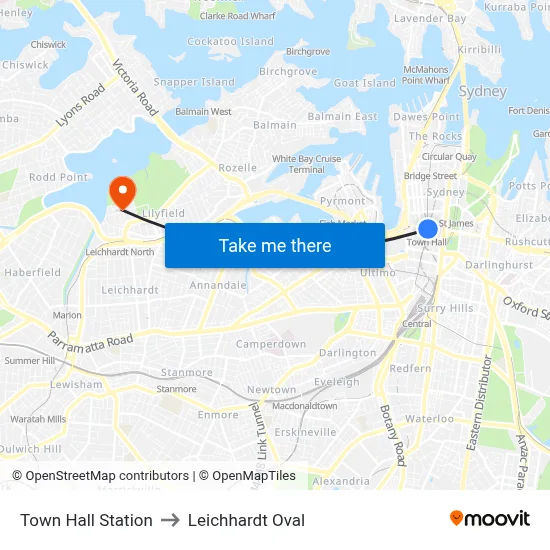 Town Hall Station to Leichhardt Oval map