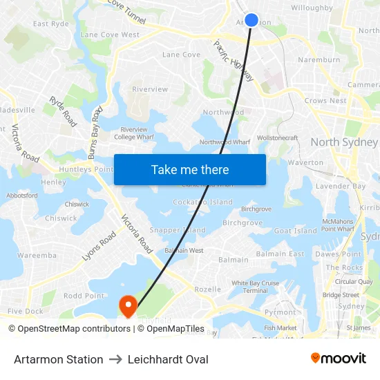 Artarmon Station to Leichhardt Oval map