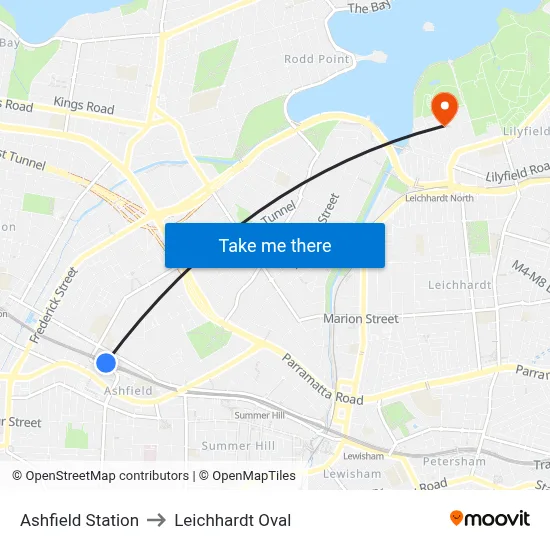 Ashfield Station to Leichhardt Oval map
