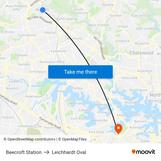 Beecroft Station to Leichhardt Oval map