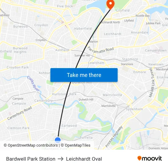 Bardwell Park Station to Leichhardt Oval map
