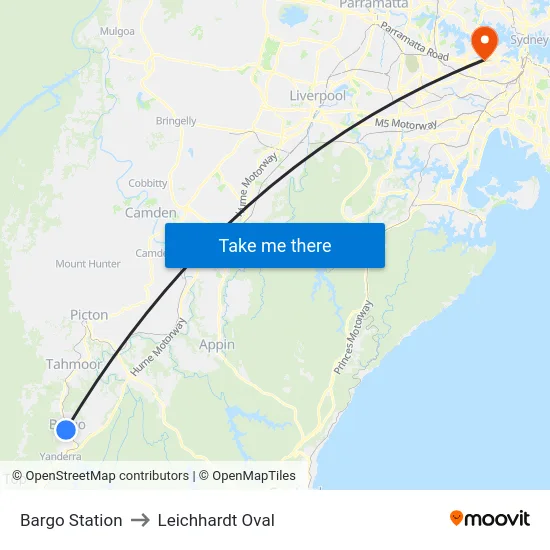 Bargo Station to Leichhardt Oval map