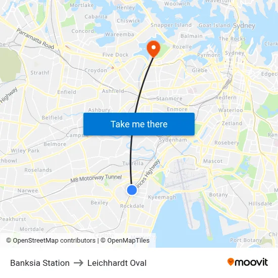 Banksia Station to Leichhardt Oval map