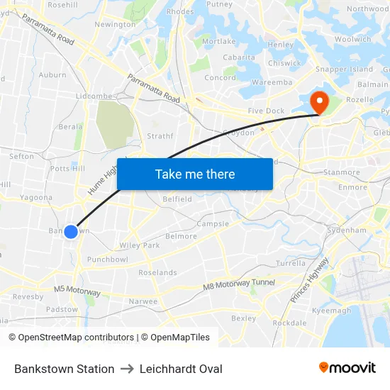 Bankstown Station to Leichhardt Oval map