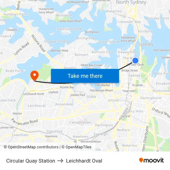 Circular Quay Station to Leichhardt Oval map